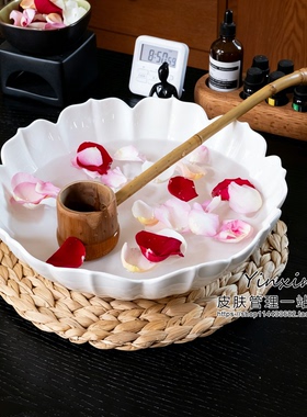 白色莲花陶瓷净手盆瑜珈净手礼美容床观景盆spa水疗装饰观景看盆