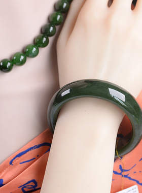 天然和田碧玉手镯女款老俄玉料深绿色籽料籽玉金海子珠宝