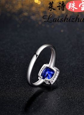 蓝宝石戒指女日韩个性彩宝指环纯银镀18K金创意情侣戒指彩色宝石
