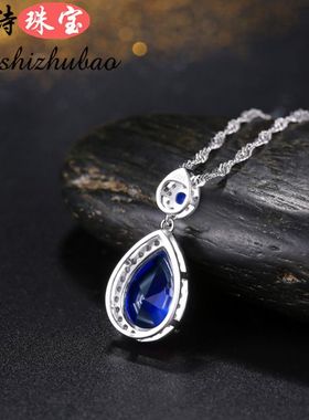 蓝宝石吊坠女日韩纯银镀18k金彩色宝石项坠贵重宝石坦桑石配饰品
