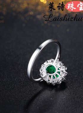 王妃款贵重彩色宝石 925纯银渡18K金祖母绿珠宝戒指镶钻