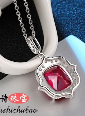 红宝石吊坠s925纯银镀18k金项坠女款欧美贵重宝石彩宝红碧玺项链