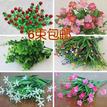 Full Star Plastic Fake Flowers Single Branch Plant Green Planting Wall Flower Arrangement Bundle Background Wall Decorative Leaf Living-room Pendulum Flowers
