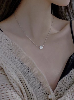 纯银项链女999足银幸运珠锁骨链简约一粒球吊坠闪亮女生送女友