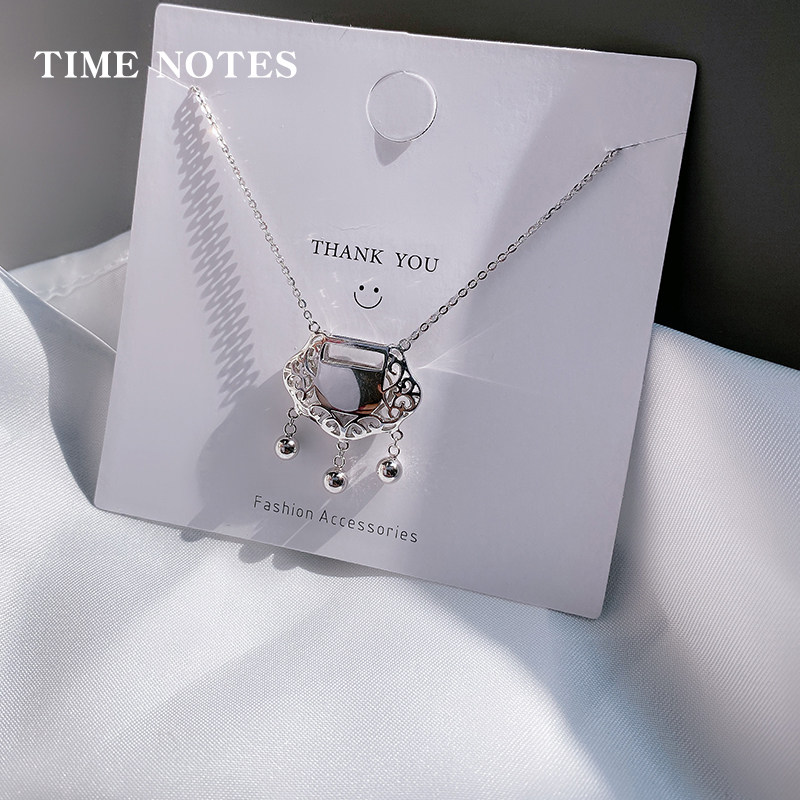 银项链女925可爱长命锁银锁骨链 timenotes项链