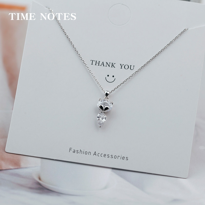 女纯银电镀14k金可爱狐狸锁骨链 timenotes项链