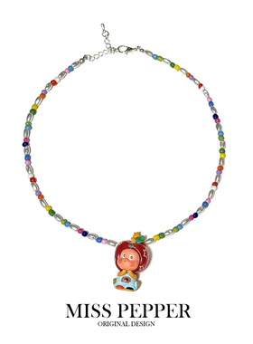 串珠项链拉布布植绒慵懒蓝色可爱