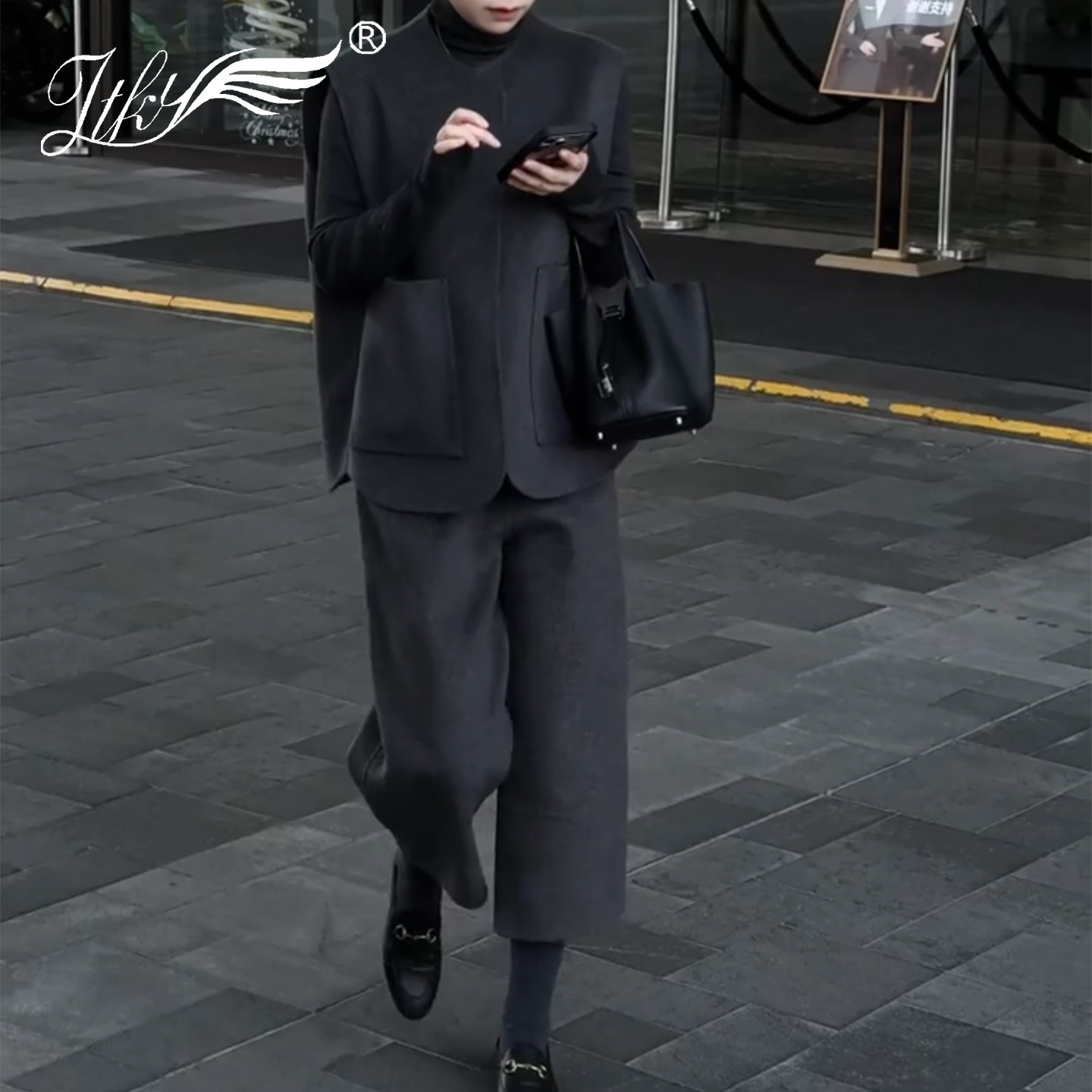 法式复古休闲毛呢马甲打底衫阔腿裤女一整套秋冬款气质通勤三件套,淘宝优惠券,粉丝福利购,淘宝优惠卷