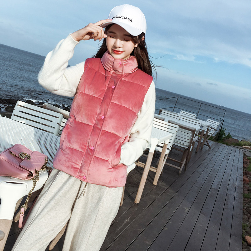 金丝绒短款秋冬韩版学生坎肩棉马甲 贝西米服饰马夹