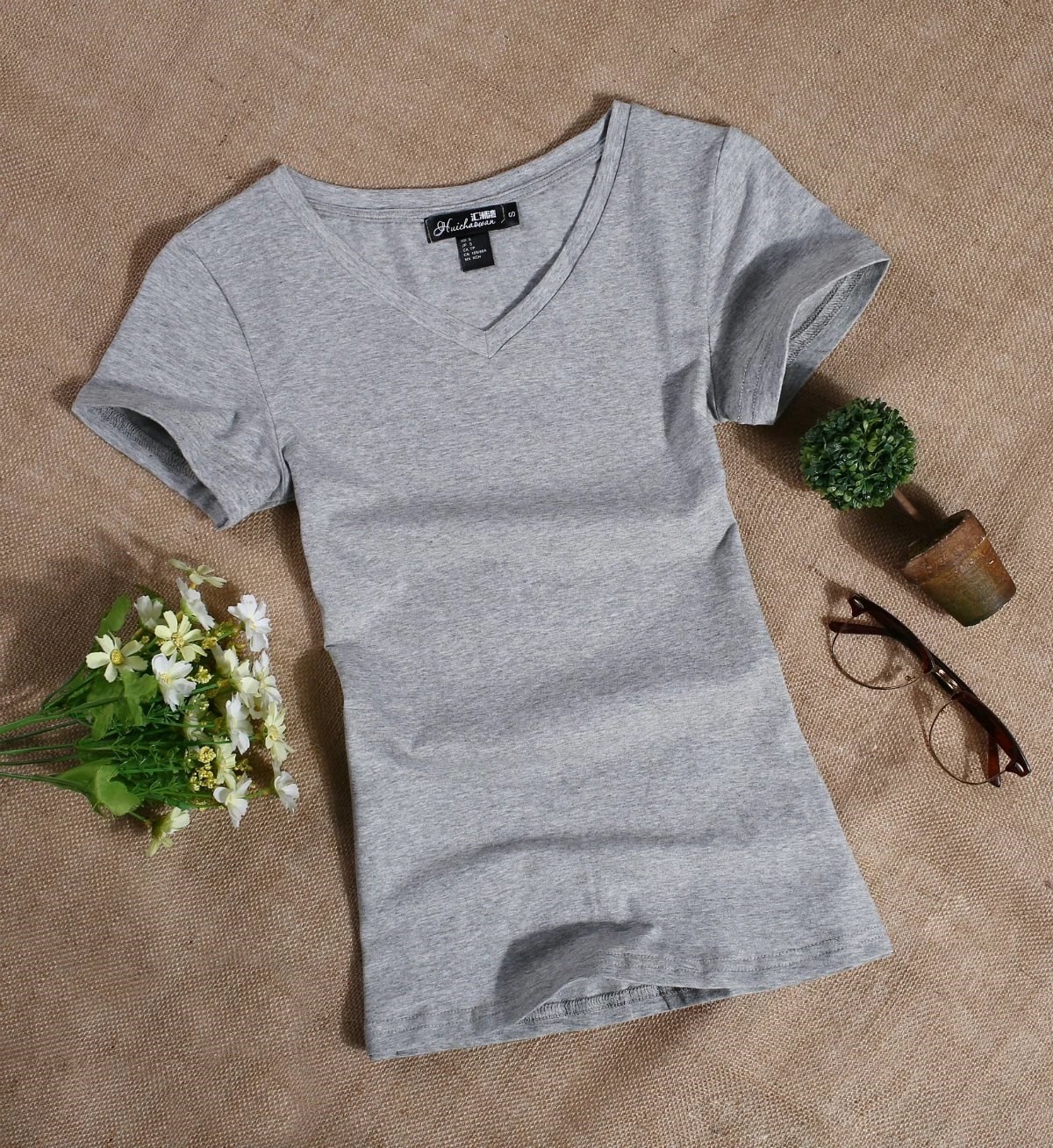 Women's short - sleeved T-shirt pure cotton simple white sum - 图2