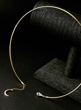 Natural stone fashion double moon pendant necklace women项链