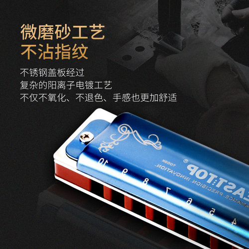 EASTTOP东方鼎正品蓝调初学布鲁斯十孔口琴学生入门专业演奏T008K - 图0