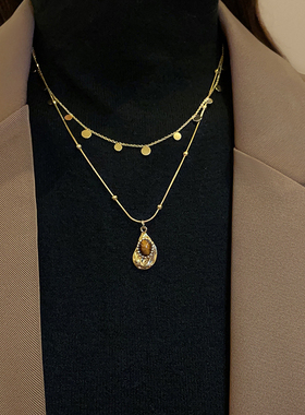 合金材质虎眼石叠戴双层项链女