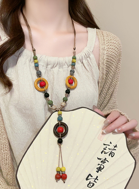 复古波西米亚风陶瓷编织绳项链