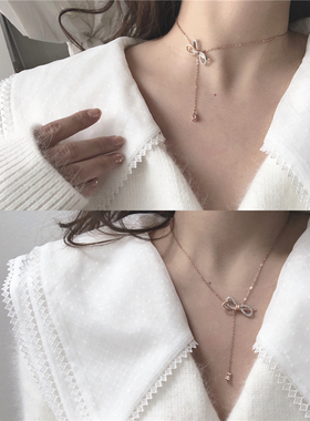 网红春季蝴蝶结项链女INS潮镶钻