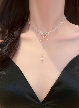 其他合金材质女水晶蝴蝶结项链