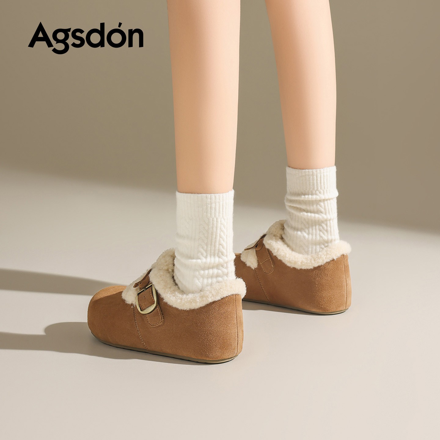 奥古狮登勃肯鞋女加绒2025新款冬季软底毛毛棉鞋内增高保暖雪地靴 - 图2