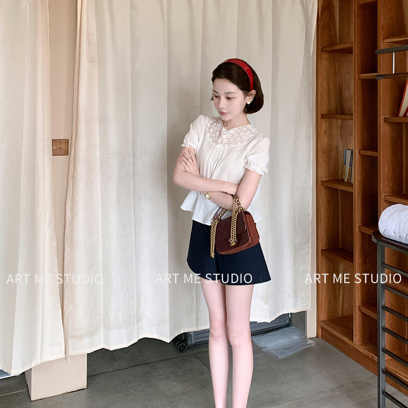 ARTME瓜瓜 莱赛尔亚麻蕾丝拼接无袖连衣裙女夏季收腰显瘦圆领上衣