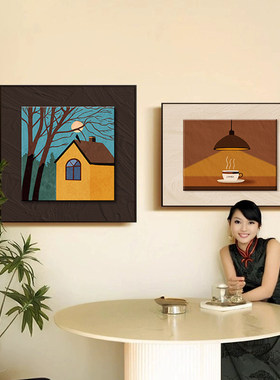 中古风餐厅餐桌背景墙面装饰画高级感客厅挂画美拉德卡通饭厅壁画