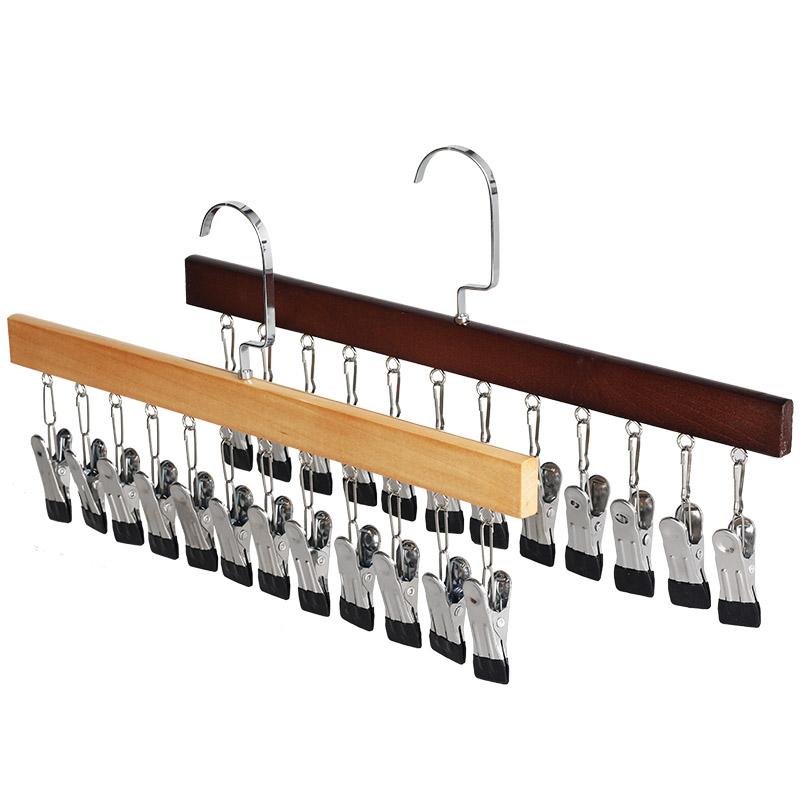 四喜实木裤夹木质帽子夹多夹子袜架家用衣柜收纳防滑无痕12夹子 - 图0