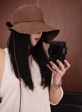 罗猪猪【中餐厅9姜妍同款】帽子女ins系带草帽渔夫帽户外大檐2026