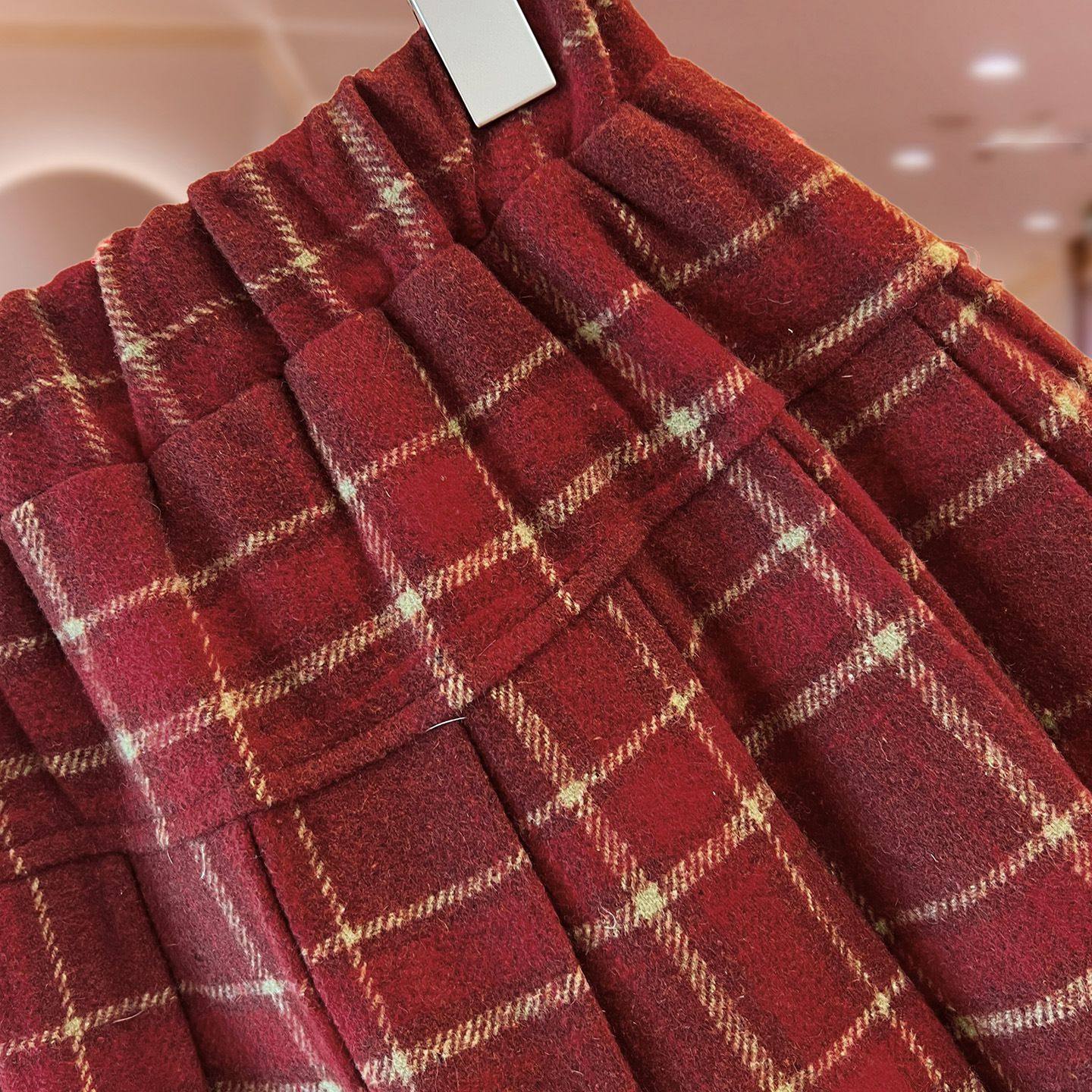 女童学院风红色格子毛呢百褶半身裙儿童秋冬装女孩洋气百搭短裙子,淘宝优惠券,粉丝福利购,淘宝优惠卷