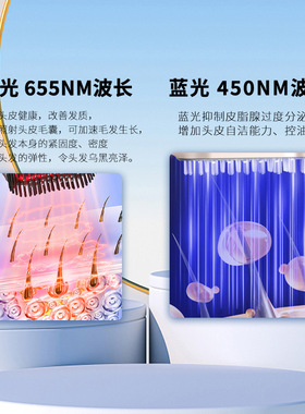 红光蓝光ems负离子健发梳头皮按摩微电流生发仪 低能量激光生发梳