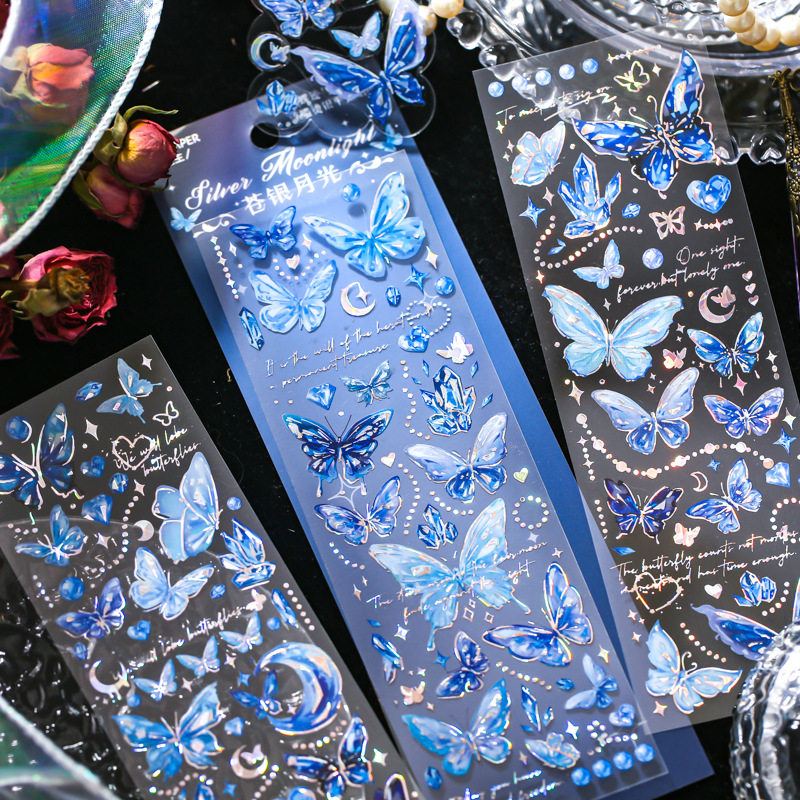 蝶迹与诗pvc立体烫金手账贴纸复古蝴蝶盐系咕卡手帐拼贴装饰贴画,淘宝优惠券,粉丝福利购,淘宝优惠卷