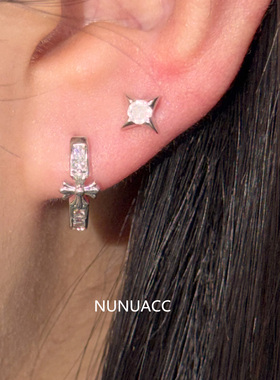 NUNU925银免摘星星十字耳钉