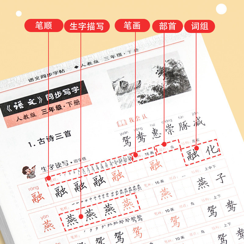一年级二年级三小学生练字帖四五六字帖上下册人教版语文课本生字笔顺同步训练全套练习儿童描红本硬笔书法每日一练练字专用写字本,淘宝优惠券,粉丝福利购,淘宝优惠卷