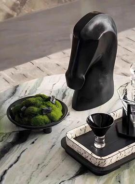 意式轻奢哑光岩板圆形茶几