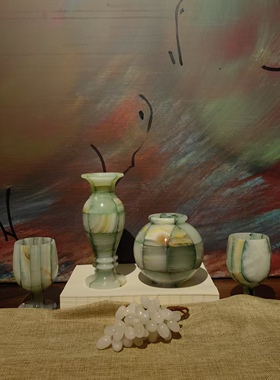 中古寂寥玉石花器酒杯餐桌软装