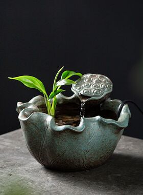 太阳能不插电陶瓷招财流水摆件