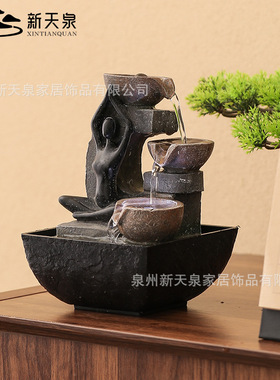 太阳能不插电瑜伽人像流水生财摆件现代装饰客厅轻奢前台水景循环