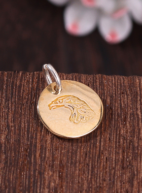 日系银饰高桥设计DIY鹰头圆饼配件配饰925纯银吊坠个性手工银饰