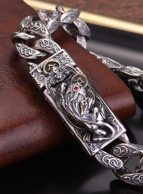 男纯银手工做旧霸气厚重手链