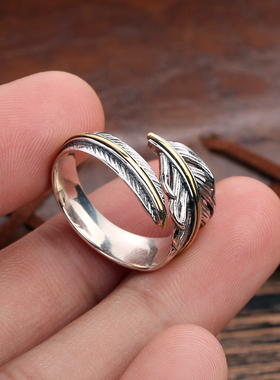 男女纯银复古手工银开口戒指