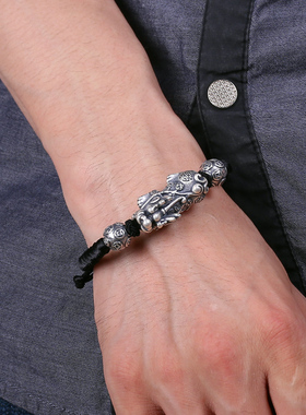 990足银纯银3d立体皮丘招财编织