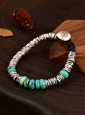 手工捶打银盘缠叠戴925银手链