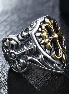 天使之愿复古泰银十字架男士戒指