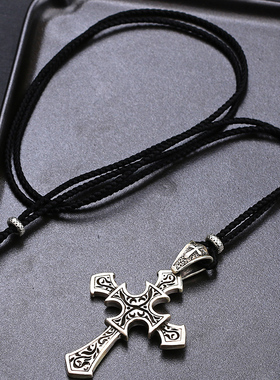 首饰s925大方实心十字架男士项链