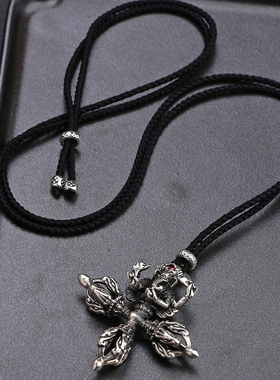 朋克风象鼻财神金刚杵项坠银饰品