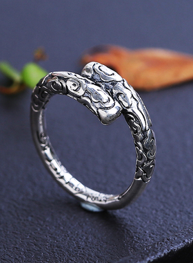 足银如意金箍棒活口复古情侣戒指