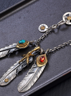 太角链套链S925高桥吾郎风格羽毛银项链女 男士毛衣链