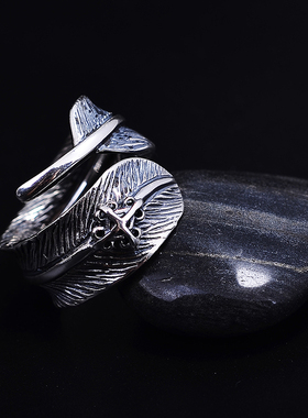羽毛戒指情侣同款饰品复古泰银