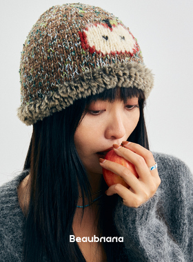小黄香蕉手钩苹果冷帽女羊毛显脸小毛茸茸毛线盆帽子独特针织耳罩