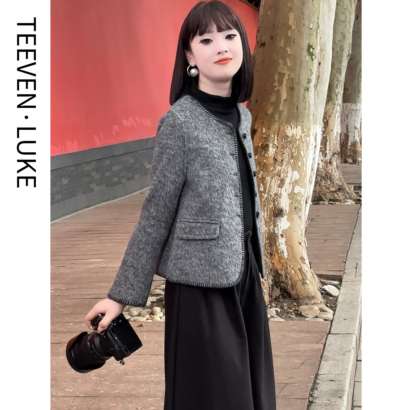 2025年新款秋冬双面呢羊毛大衣女小个子短款韩版毛呢外套气质休闲,淘宝优惠券,粉丝福利购,淘宝优惠卷