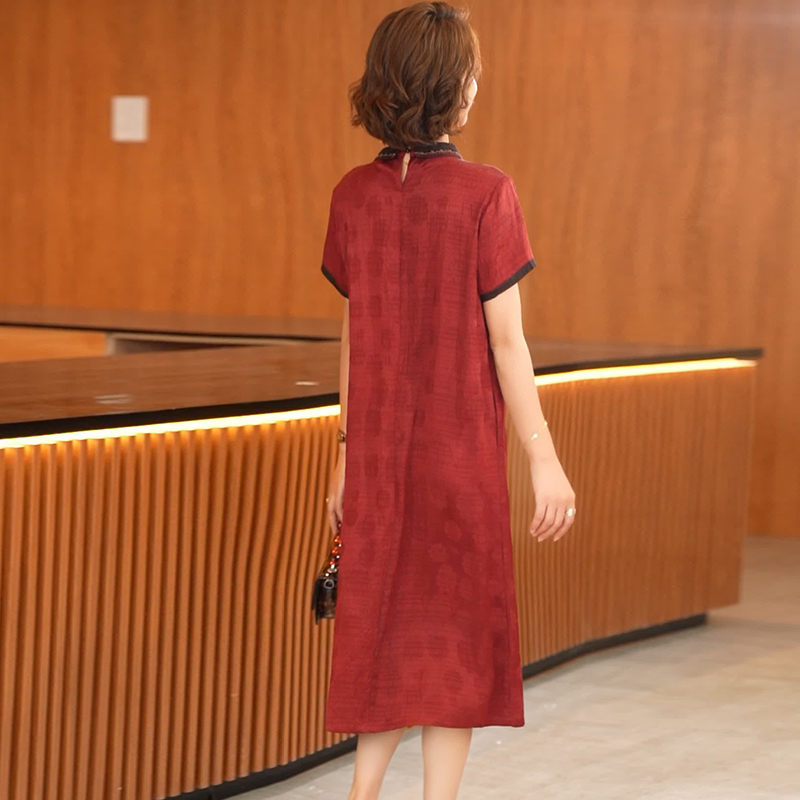 红色妈妈真丝香云纱连衣裙气质显瘦杭州大牌桑蚕丝裙子夏新款2023 - 图3