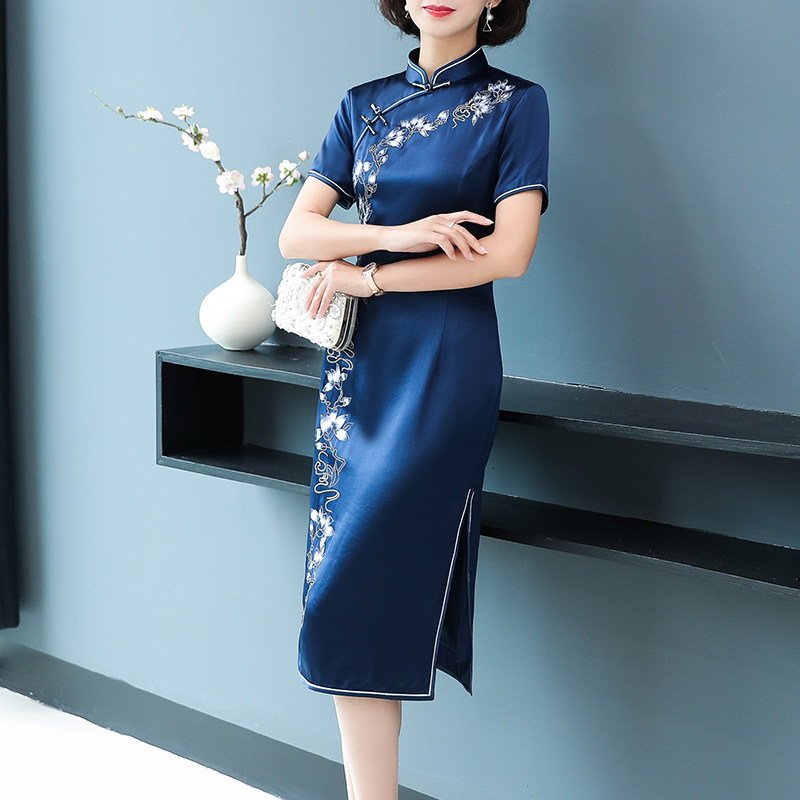 改良旗袍奢华优雅刺绣民国风连衣裙 迪芬璐嘉旗袍