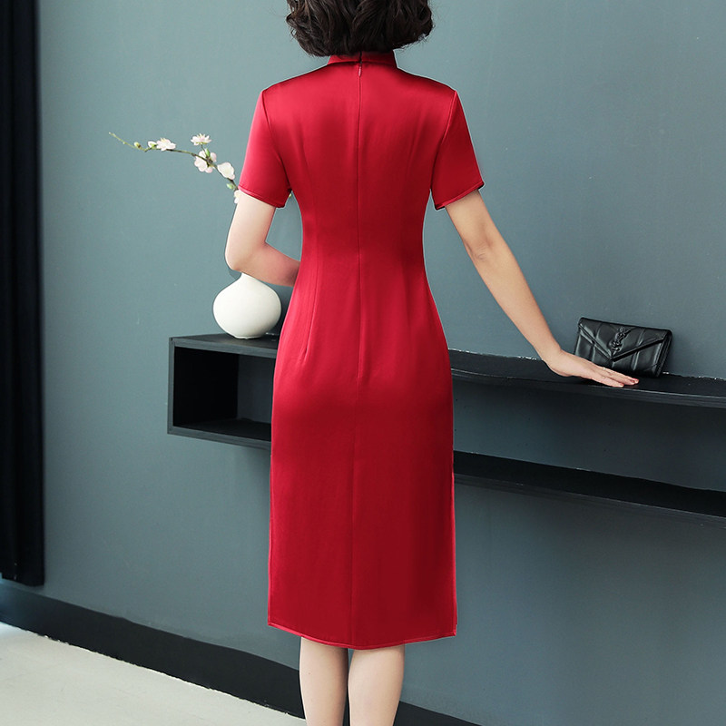喜妈妈参加婚礼醋酸旗袍改良版夏季气质婚宴礼服连衣裙女2022新款